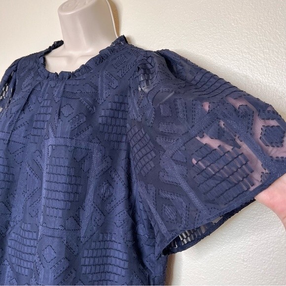 Jade Melody Tam Embroidered Swiss Dot Flutter Sleeve Navy Dress Women Large - Picture 4 of 12